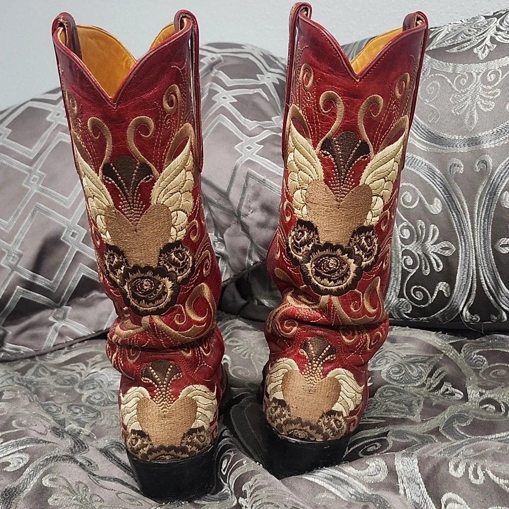 Old Gringo Red Heart With Wings Embroidered Cowboy Or Cowgirl Boots Size 6.5 - Picture 4 of 10